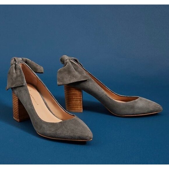 Anthropologie Bow-Tied Pumps Heels In Gray 7.5 - Picture 2 of 14